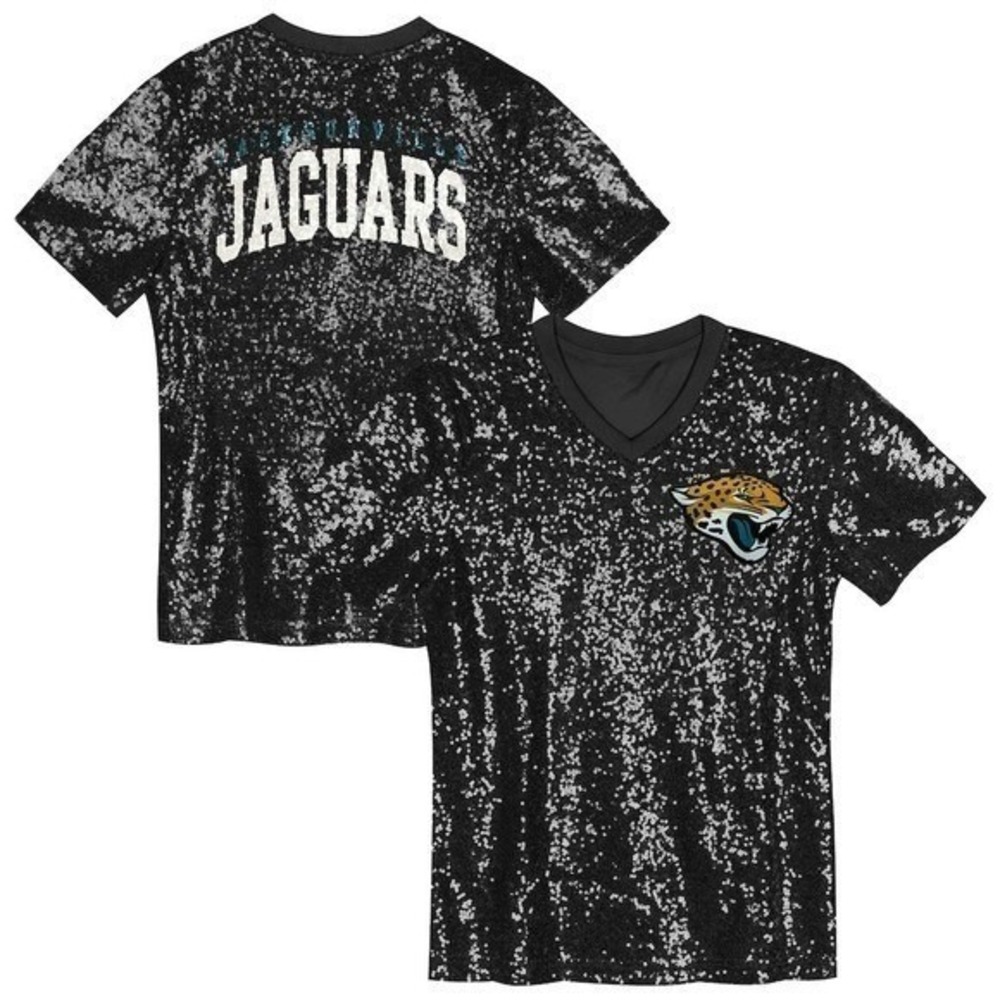 NFL Jacksonville Jaguars Women's Juniors Sequin V Neck T Shirt XL(15/17) NWT